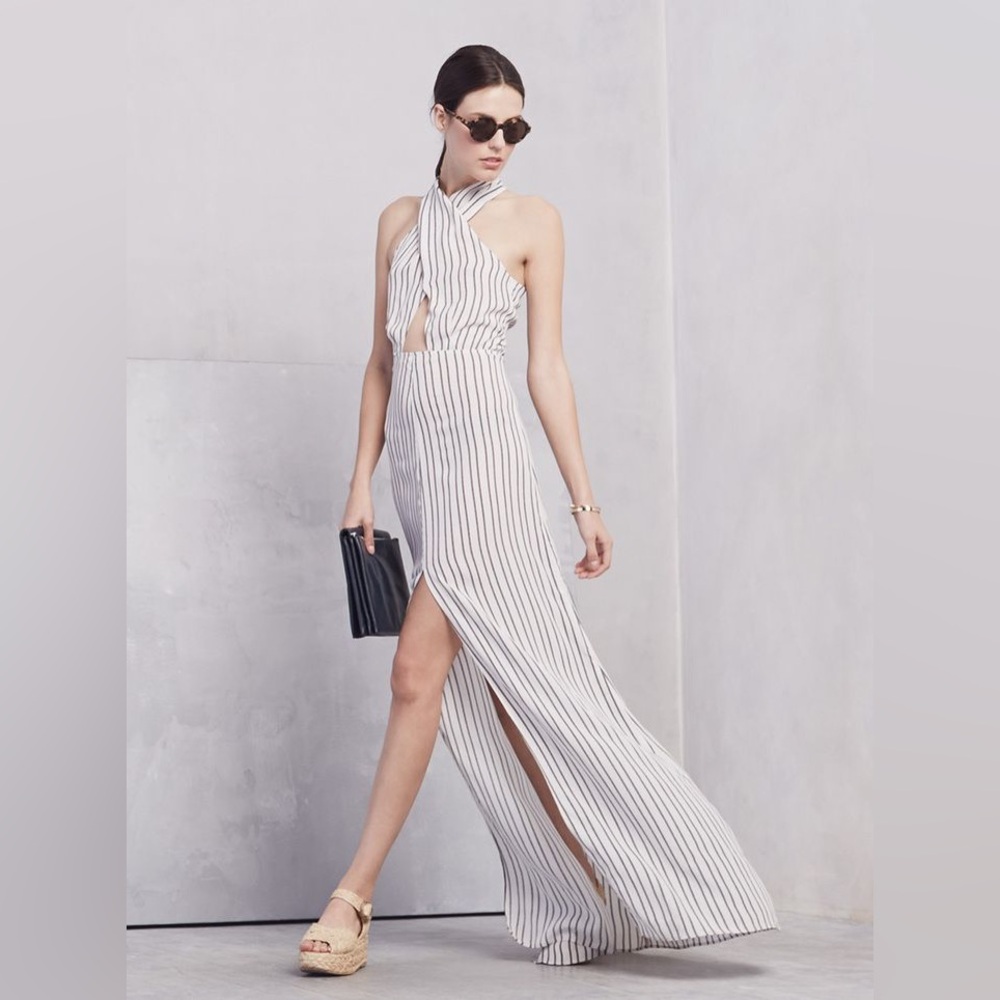 NWT Vintage Reformation Larkspur Linen Maxi Dress - White Stripe - XS